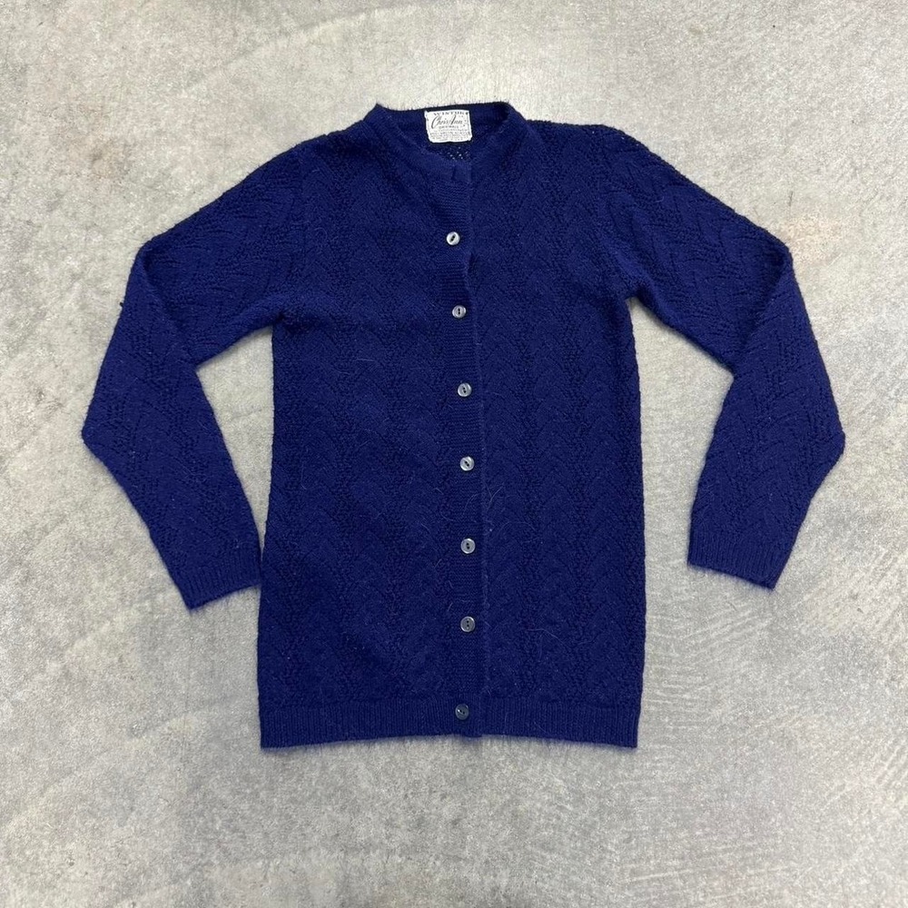 Vintage 70's Womans Orlon Acrylic Cardigan Sweater Button Up Navy Blue Wintuk S